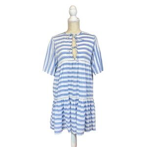 India Collection Emerson Fry Dress XS/S Blue Scallop Stripe Organic Cotton Lined